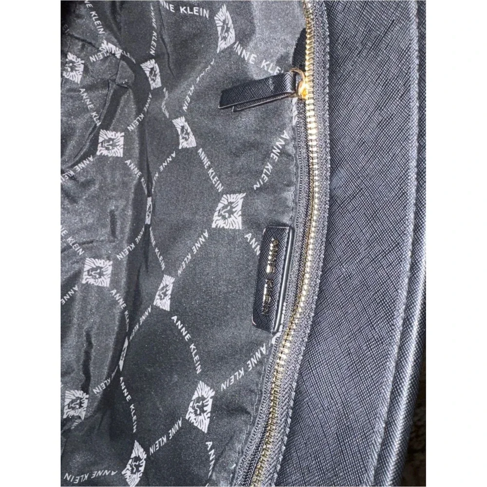 Anne Klein Black Embossed Tote with Gold Charm Accent